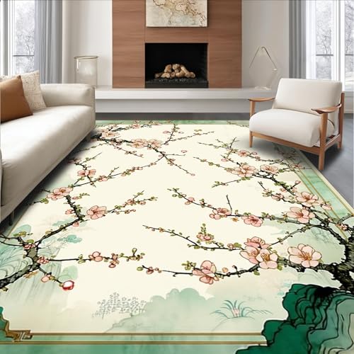 ODIKA Flatwoven High Traffic Area Rug 6x9, Elegant Chinoiserie Floral