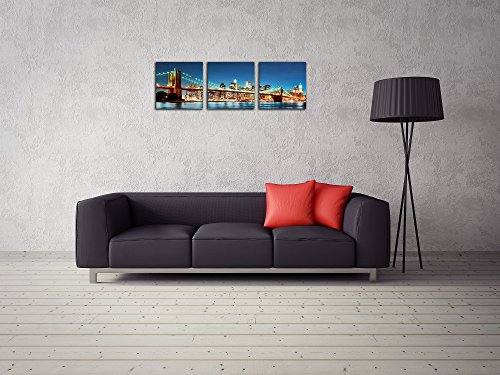 Nan Wind 3 Piece Modern New York Skyline Cityscape Wall Art Manhattan View Of Brooklyn Bridge Night Landscape Pictures Paintings Artwork For Living Room Home Decorations Stretched And Framed #TOP4