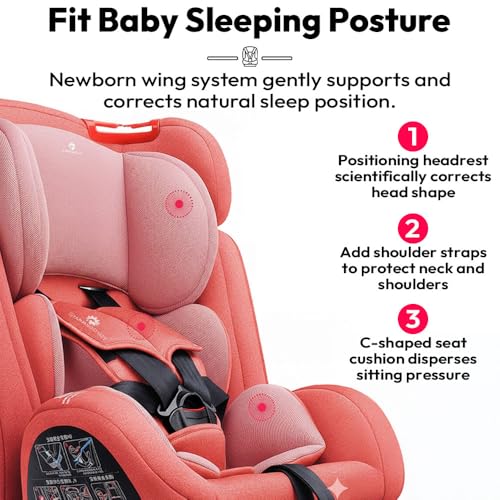 Image of StarAndDaisy Baby Car Seat 0 to 12 Years /Convertible Car Seat for Baby with 5 Points Safety Belt & 3 Lavel Adjustable Reclining /Baby Car seat with Forward & Rearward Facing Mode - Pink