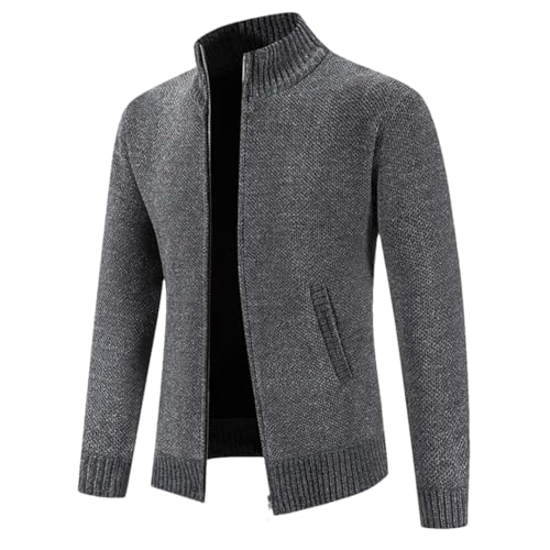 Men Knit Zip Up Sweaters Cardigan Warm Knitted Sweatercoat Solid Stand Collar Solid Knitwear