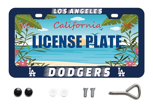 BOARLIDA Dodgers License Plate Frame Los Angeles Baseball Team Stainless Steel Car License Plate Cover for Men Women Fans 12 X 6 Inch