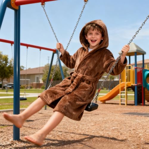 Image of Kids Bathrobe Hooded Plush Fleece Robe for Girls Boys