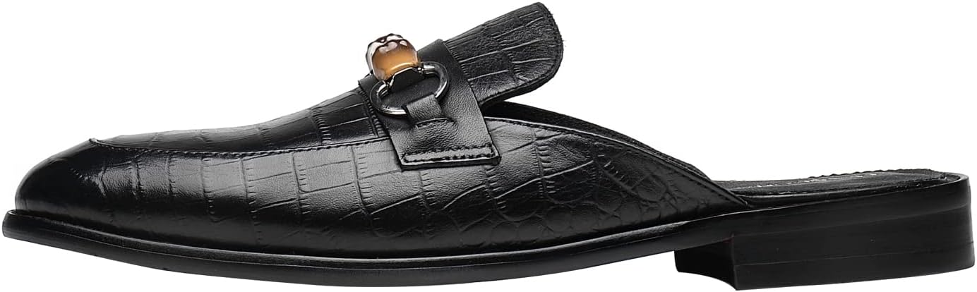 ELANROMAN Men's Backless Loafers Black Genuine Leather Mules Slippers Slip on Shoes - Image 3