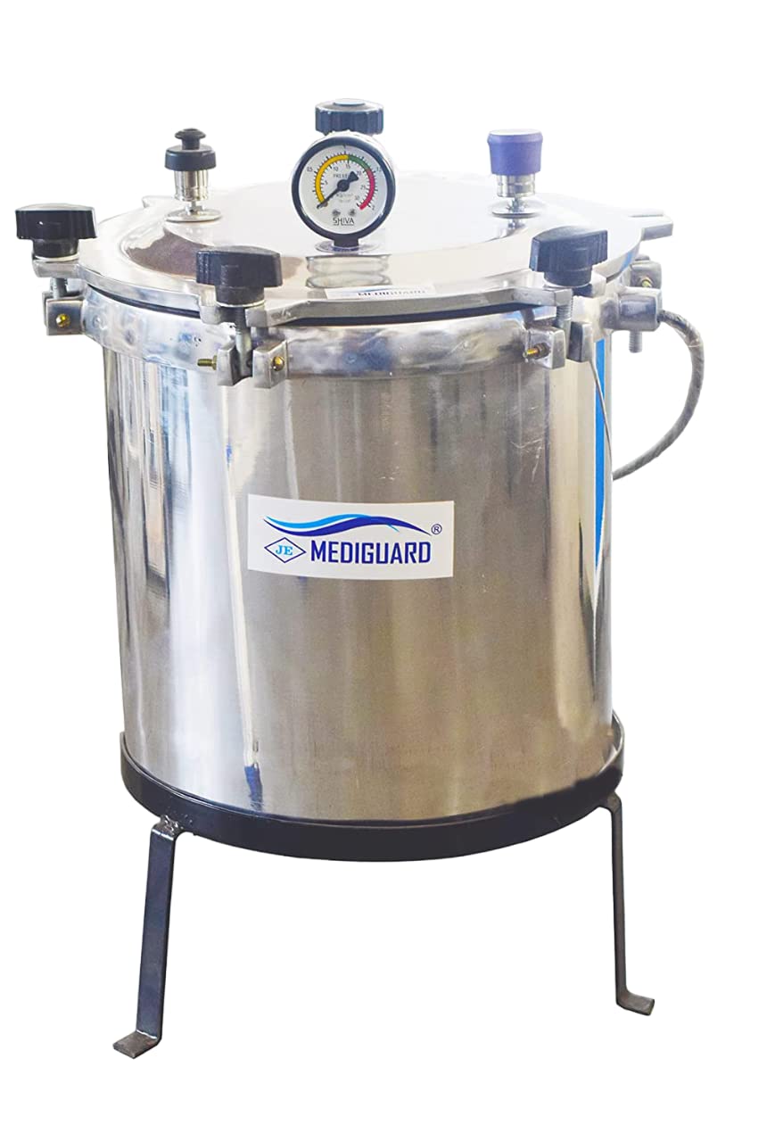 Aluminium Mirror Finish Six Wing Nut Vertical Autoclave Pressure Nut Type, Electric Capacity Approx. 21 Ltrs. (Size Approx. 12" Dia. X 12" H) Without Element