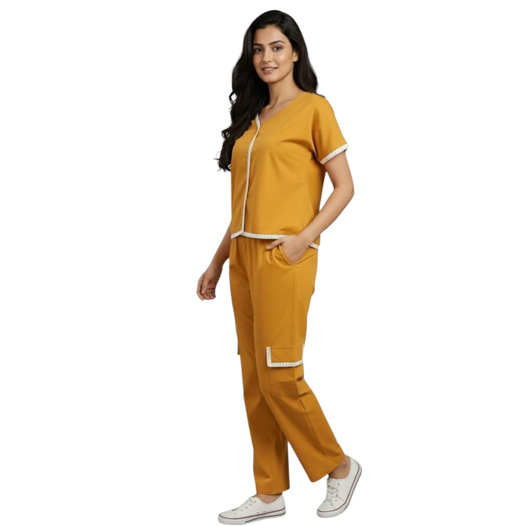 Sweetheart Neck Top with Cargo Pants Set | Stylish Two-Piece Co-Ord | Trendy Short-Sleeve Top with Utility Pocket Pants | Soft, Breathable Fabric for Work & Travel-image-21