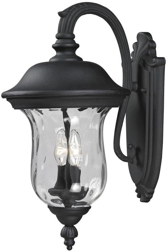 Z-Lite 534M-BK Armstrong Outdoor Wall Light, Aluminum Frame, Black Finish and Clear Water Glass Shade of Glass Material