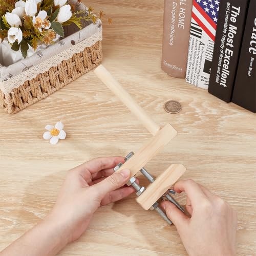 Image of BENECREAT Wood Thread Yarn Holder, Warping Clamp Set with 4.96 Inch Column and 4 Inch Screw, Warping Pegs for Weaving, Knitting and Crocheting, Thread Rack, Cloth Weaving Tool Weaving Supplies