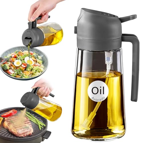 Image of YARRAMATE Oil Sprayer for Cooking, 2 in 1 Olive Oil Dispenser Bottle for Kitchen, 16oz /470ml Premium Glass Bottle, Food-grade Oil Mister for Air Fryer, Salad, Frying, BBQ (Grey)