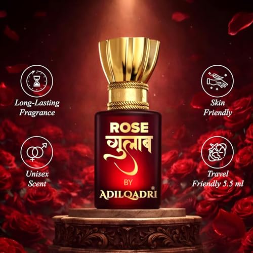 Image of Adilqadri Rose (Gulab) Attar Perfume 5.5ml for Men & Women | Long-Lasting Non-Alcoholic Roll-On | Romantic Rose Fragrance | Stress Relief Scent | Travel-Friendly Gift