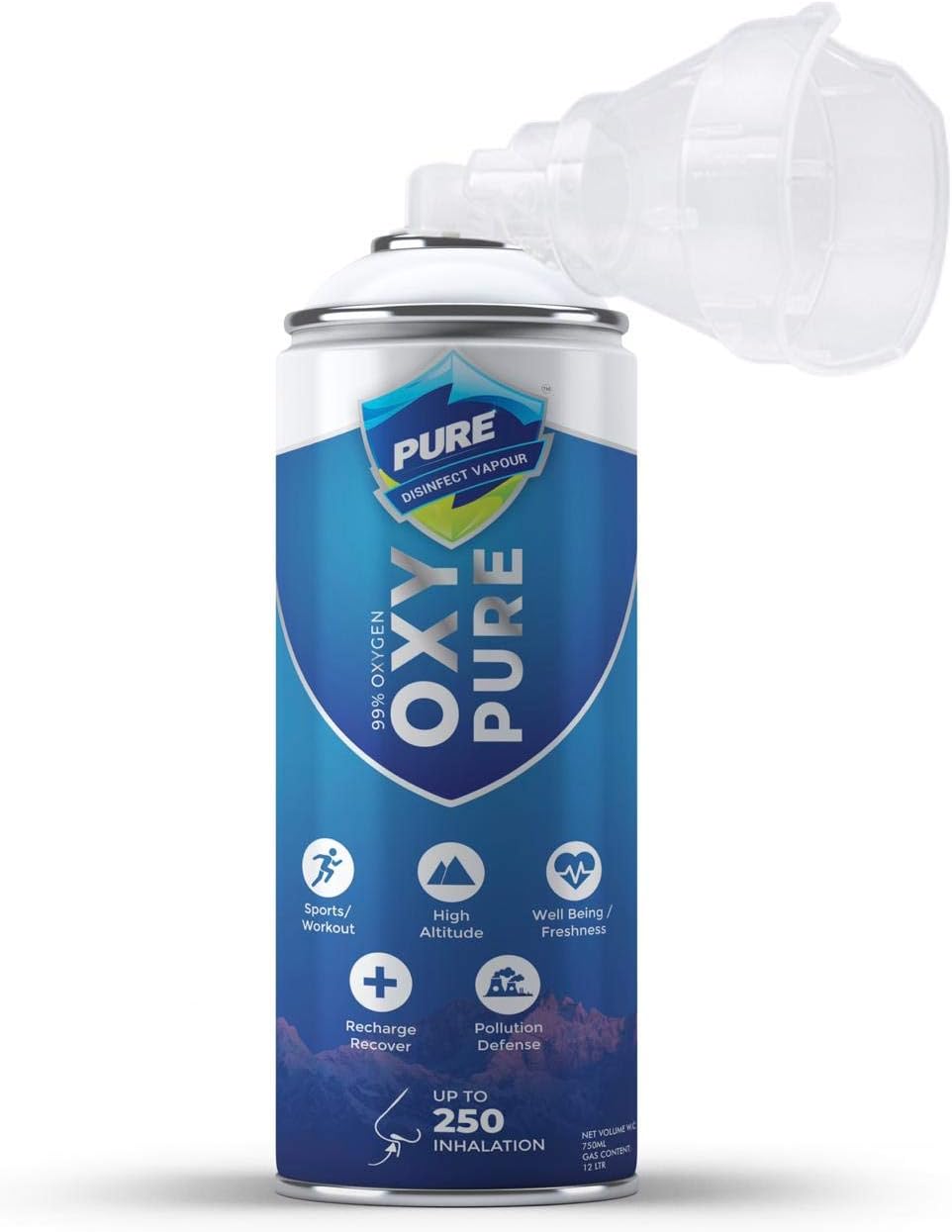 Oxypure 99% Oxygen Can (12 Ltrs Gas,White).