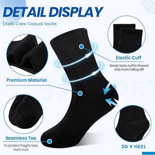 Image of Eyean Kids Athletic Crew Socks Boys Girls Cotton School Uniform Casual Basic Socks 6 Pairs