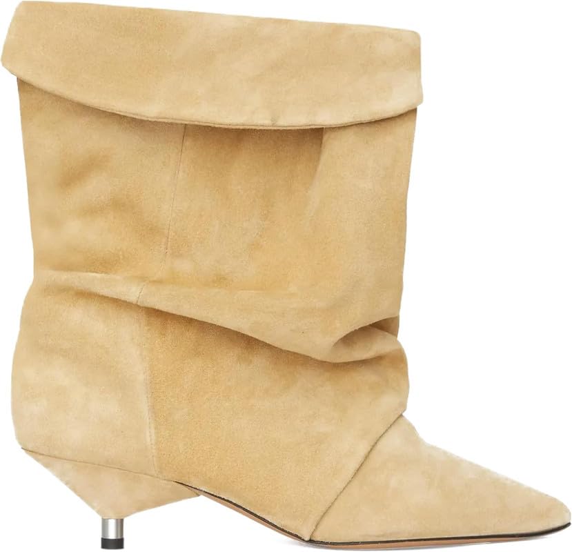 Slouchy Suede Ankle Boots Kitten Heel Boots Fold Over Pointed Toe Boot for Women Short Booties Causal Daily Work Winter Dress4