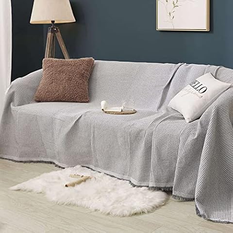 Mqing Thickening Cotton Sofa Towel, Universal Couch Cover, Various Sizes, Cat Scratch Resistant Combination Sofa Cover-Gray-180×180cm Cover
