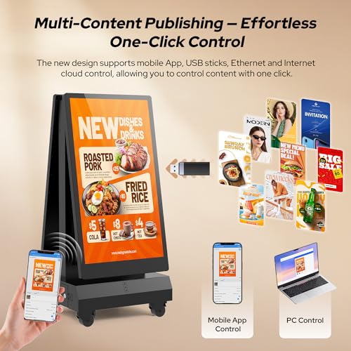 Image of 43 Inch Outdoor Double Sided Digital Signage Display, Battery Powered Waterproof Advertising Screen with 2000 Nits Brightness, Android 13, WiFi, Cloud CMS for Retail, Events & Commercial Use