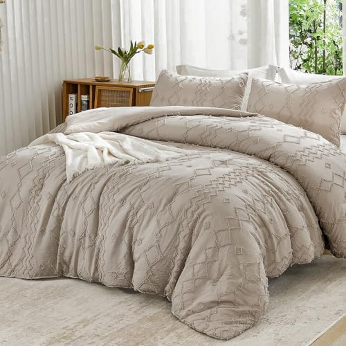 Image of Andency Comforter King Size Set Khaki, 3 Pieces Boho Tufted Fall Bedding Comforters & Sets for King Bed, Soft Fluffy Tan Bed Set (104x90In Comforter & 2 Pillowcases)