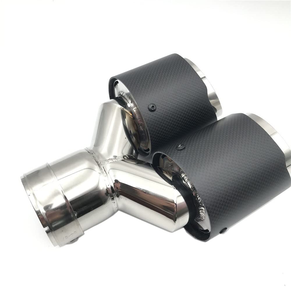 per BMW per Volvo per Honda per Jaguar 2 Pz/Set in Fibra di Carbonio Opaca + in Acciaio Inox Universale Auto Punta di Scarico Doppia estremità del Tubo Tubo Scarico (Size : 70 in 76 out)