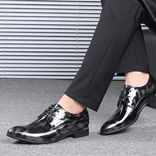 Men's Patent Leather Lace Up Dress Oxford Shoes Pointed Toe Fashion Non Slip Business Shoe for Work Casual Daily 6