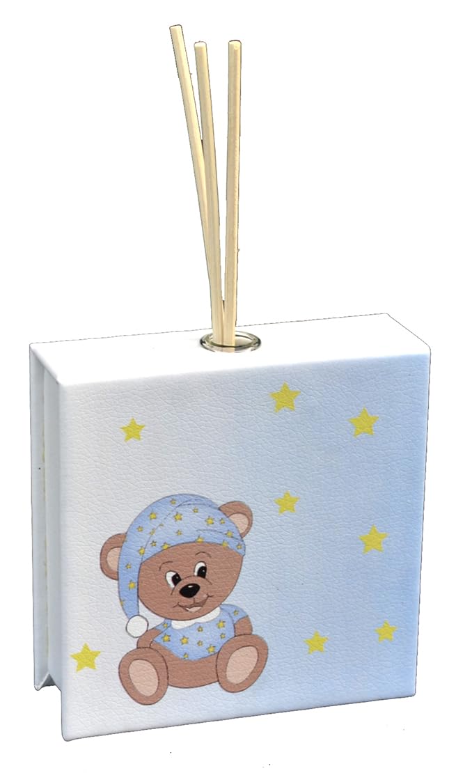Benvenuto al Mondo: Set regalo tema Orso con Portafoto da tavolo Profumatore e Sopraculla Neonato nascita (Celeste)