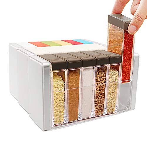 YIXIN Set of 6 Spice Shaker Seasoning Bottle Jar Condiment Storage Container with Tray for Salt Sugar Cruet, Color Random Delivery