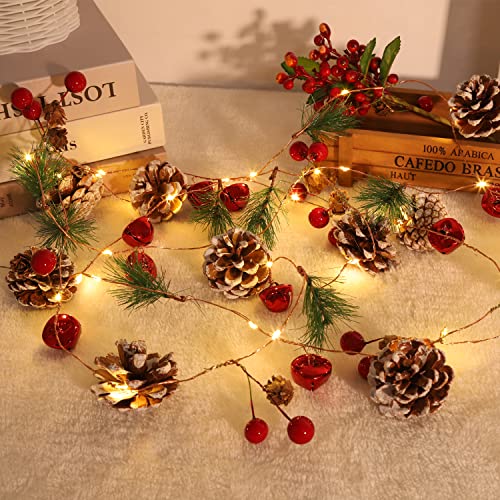 Guirlande lumineuse de Noël 3m avec 30 LED et pommes de pin écarlates