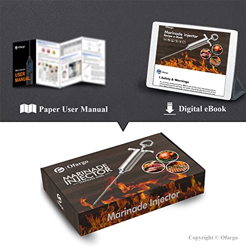 Foto von Ofargo Edelstahl Fleischspritze mit 3 Marinadeneinspritznadeln für Holzkohlegrills, 59 ml Fassungsvermögen, inklusive Bedienungsanleitung (evtl. nicht in deutscher Sprache)