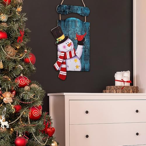 Bonhomme de neige de Noël en bois, décoration murale de porte facile à installer - 5