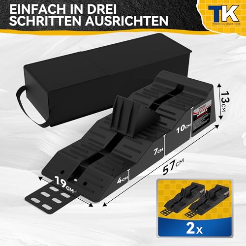 TOWKING Auffahrkeile für Wohnmobil -2PCS/1SET,Die maximale Tragfähigkeit beträgt bis zu 10 Tonnen - Auffahrkeile für Wohnwagen Wohnmobil & Anhänger (Schwarz Auffahrkeile&Keil&Tasche)