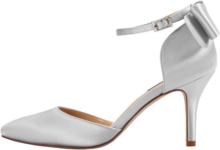 ERIJUNOR Wedding Evening Party Shoes Comfortable Mid Heels Pumps with Bow Knot Ankle Strap Wide Width Satin Shoes - Image 3