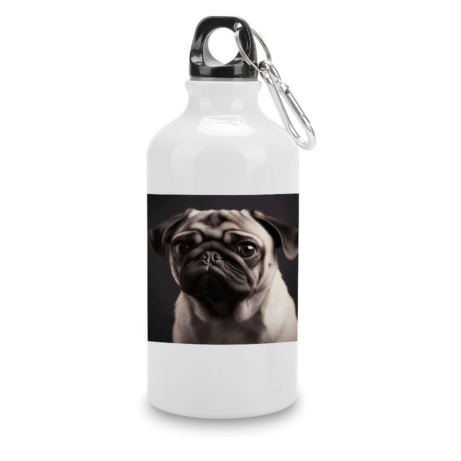 VstaDank Pug Water Bottles Aluminum Sports Water Bottle with Lid&Hook Buckle Fashion Vacuum Insulated Water Bottles Hydration Flask Leak Proof Tumbler Keep Cold&Hot
