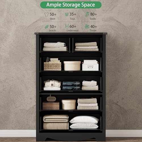 Image of Dresser for Bedroom with 6 Drawers, 49 inch Tall Wood Chest of Drawers with Deep Drawers & Mental Handle, Modern Dresser TV Stand, Wooden Closet Storage Organizer for Living Room, Hallway, Entryway, Black