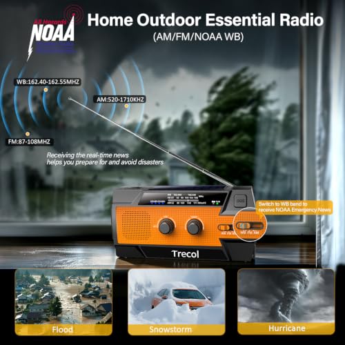 Emergency Radio with Motion Sensor Alarm, NOAA Weather Radio Solar Crank - Image 4