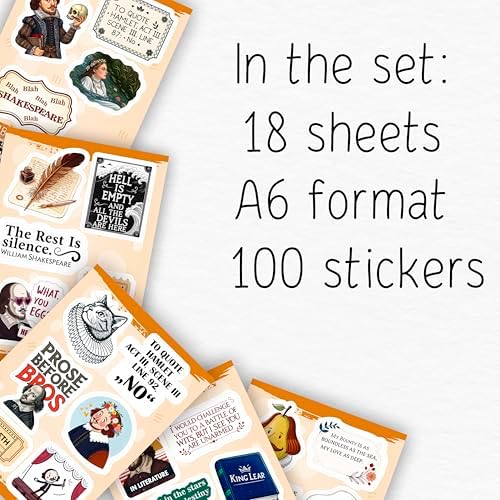 100Pcs Shakespeare Stickers Vinyl for Water Bottles, Literature Stickers Bulk - Shakespeare Gifts - Poetry Party Supplies - Gift for Women & Men