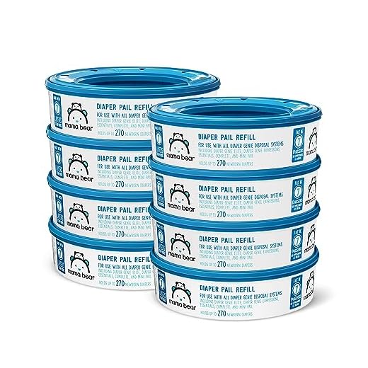Amazon Brand - Mama Bear Diaper Pail Refills for Diaper Genie Pails, 2160 Count (Pack of 8)