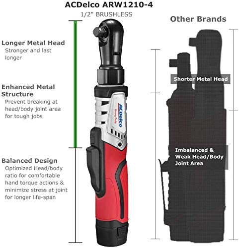 Acdelco Arw1210-4P G12 Series 12V Cordless Li-Ion ½” 70 Ft-Lbs. Brushless Ratchet Wrench Tool Kit 1/2" #TOP1