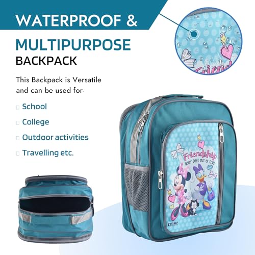 Image of Kuber Industries School Bag (Disney Friendship) 4 Compartment Backpack for Boys and Girls | Casual School Backpack | Green
