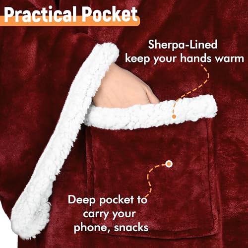 Image of Catalonia Sherpa Wearable Blanket with Sleeves & Foot Pocket for Adults