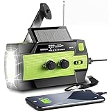 【2022 Newest】 Emergency Solar Hand Crank Portable Weather Radio, with AM FM NOAA, 3 LED Flashlights, Motion Sensor, Reading Lamp, SOS Alarm, 4000mAH Rechargeable Battery USB Charger (Green)
