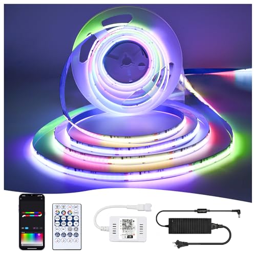 Image of Smart IC RGB COB Led Light Strip 32.8FT /10m, 24V 10mm Width Led Tape Lights with WiFi Bluetooth APP Remote Control, Flexible Addressable Color Chasing Light for TV Backlight Bedroom Party