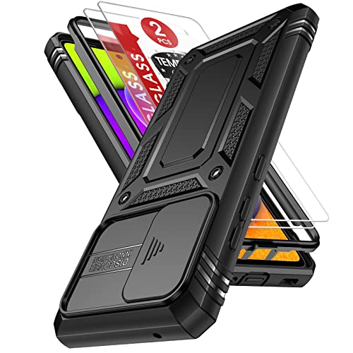 LeYi for Galaxy A52 5G Case, Samsung Galaxy A52 5G Case with Slide Camera Cover + [2 Pack] Tempered Glass Screen Protectors, 360 Full Body Military-Grade Metal Phone Case for Samsung A52 5G, Black