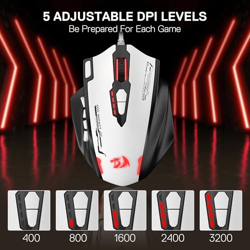 Image of Redragon M908 Impact RGB MMO Gaming Mouse, Optical Wired Ergonomic Mouse with Max 24,000 DPI, High Precision, 18 Programmable Macro Shortcuts, Comfort Grip, Black & White