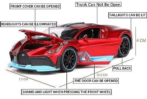 Image of 1:32 Scale Bugatti DIVO Toy Car | Metal Pullback Diecast Car for Kids with Openable Doors, Sound, Light Effects Toy for Car Enthusiasts (Color As Per Available),grey