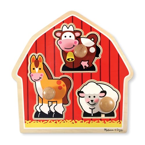 Image of Melissa & Doug Barnyard Animals Jumbo Knob Wooden Puzzle - Horse, Cow, and Sheep