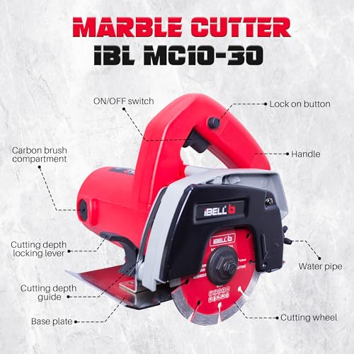 Image of IBELL Marble Cutter MC10-30, 1050W, Copper Armature, 13800 RPM, Wheel dia 110 mm, Cutting Depth 34mm (Red)