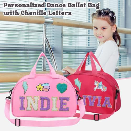 Personalized Kids Dance Ballet Bag, Custom Dance Bag with Chenille Letter, Large Capacity Sport Duffle Bag, Girl Dance Duffle Bag, Pink Cheerleader Bag, 4-6 kids Dance Bag, 14"×8"×6", Gift for Dancer2