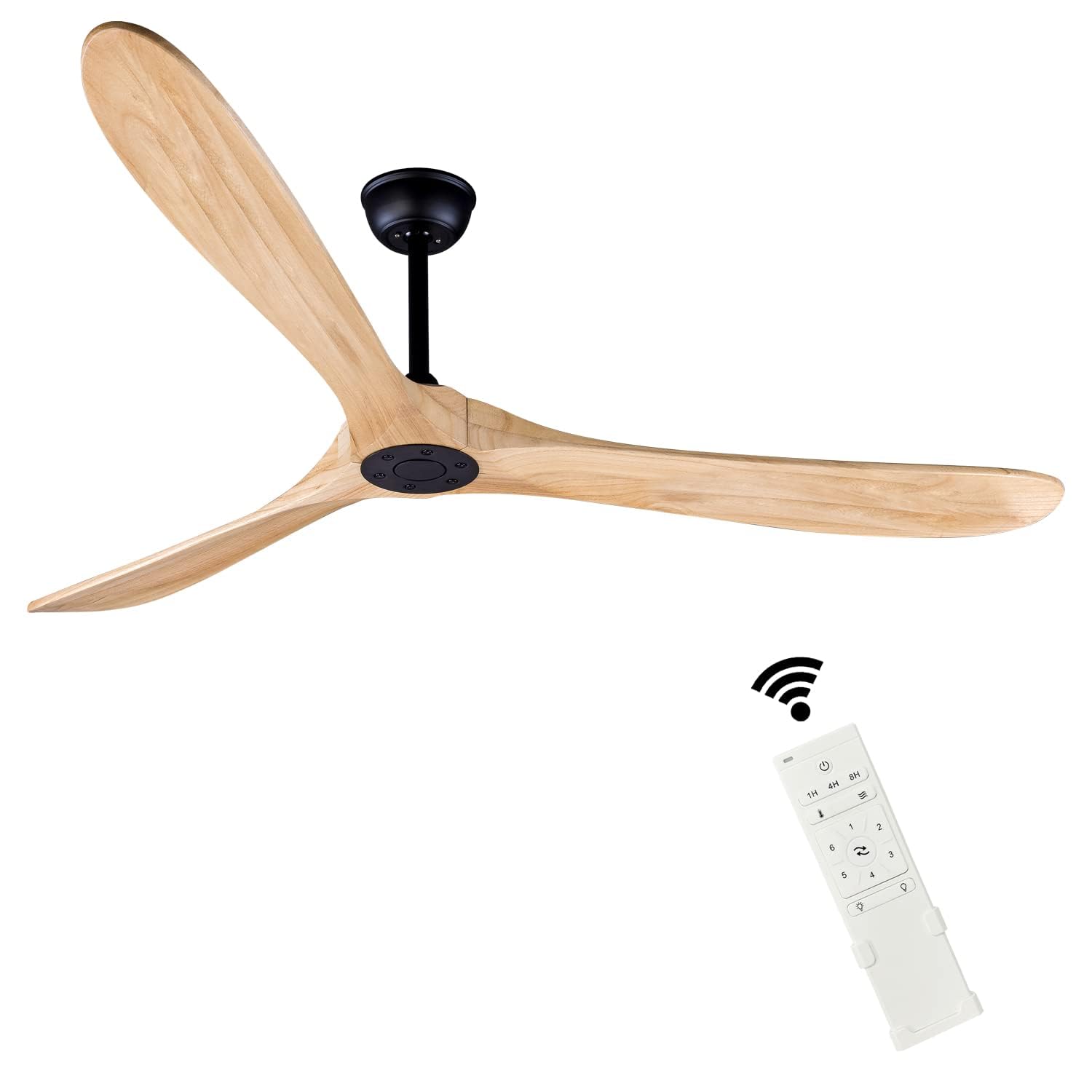 Bigzone 70" Wood Ceiling Fan With Remote, Energy Efficient Quiet DC Motor, 3 Wood Blades, Outdoor Ceiling Fans For Patios With Reversible Blades