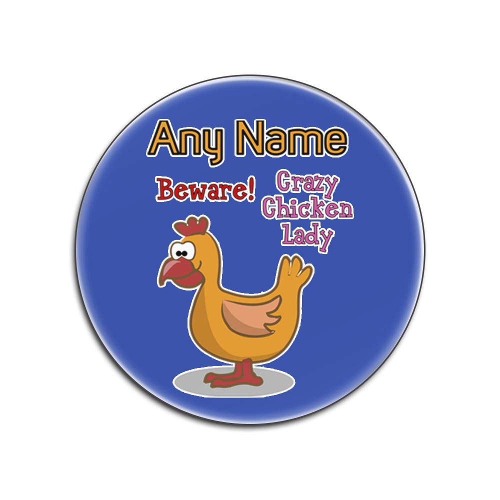 Dessous-de-Verre Crazy Chicken Lady Blanc et Bleu - Lot de 4 Éléments Ronds Brillants