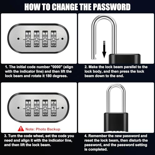 Image of Heavy Duty 4-Digit Combination Steel Padlock | Resettable Code Lock with 10,000 Combinations & 8mm Hardened Steel Shackle | High Security Metal Padlock for Gym, Locker, Gate & Travel (Black)