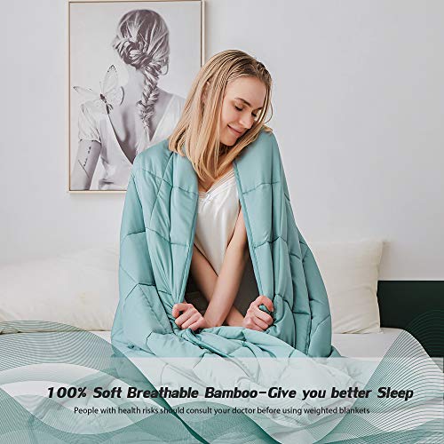 Dornroscn Cooling Bamboo Weighted Blanket With 100% Pure Natural Bamboo Viscose | 20Lbs-60’’X80’’-Queen Size Bed For Adults | Cooling Heavy Blanket Premium Glass Bead For Hot Sleepers, Sea Grass #TOP5