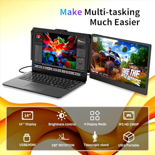 Image of CIDETTY Laptop Screen Extender, 14 inch Dual Portable Monitor FHD 1080P IPS, USB-C /HDMI Plug & Play Travel Screen for 13-17 inch Laptops, Compatible with Wins /Mac /Chrome /Switch /Android