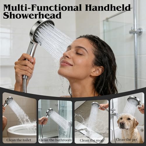 Image of 12 Inch Shower Head, Rain Shower Head with Adustable Extension Arm, Detachable Silver Rina Shower Head with Handheld Spray, High Pressure Shower Hose with Holder in Bathroom(Silver)